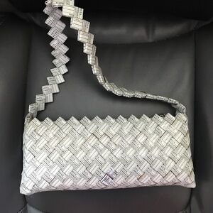 Handmade handwoven zippered purse from Recycled labels -Retro  Environmental Art